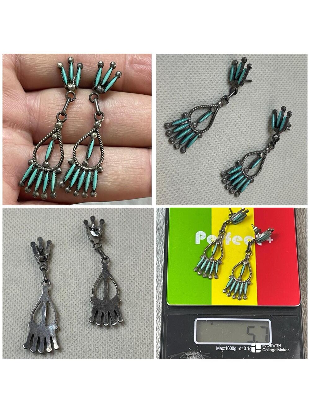 Vintage Turquoise Petit Point Sterling Silver Earrings Native American